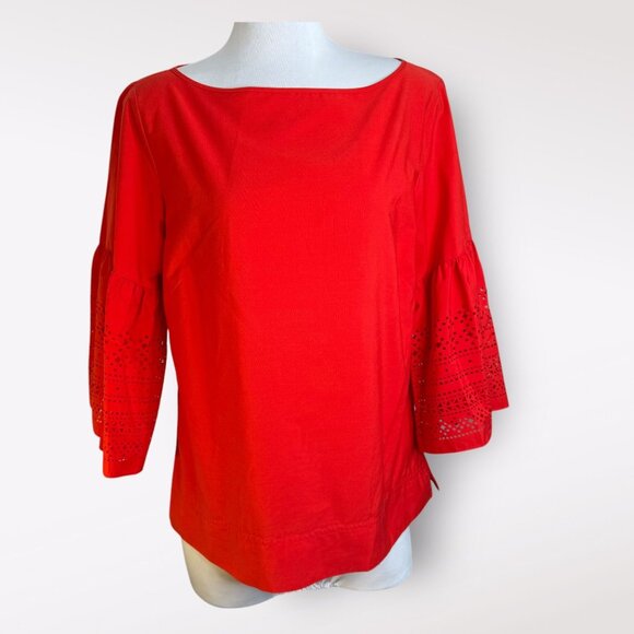 Lauren Ralph Lauren Red Bell Sleeve Boatneck‎ Blouse - Picture 1 of 5